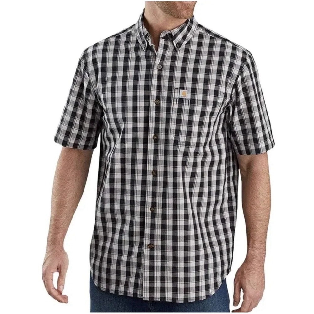 Carhartt Relaxed Fit Men's Short Sleeve Black Plaid Button-Down Shirt Size Large